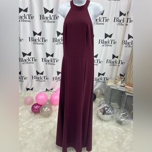 Wine halter neck bridesmaids Gown